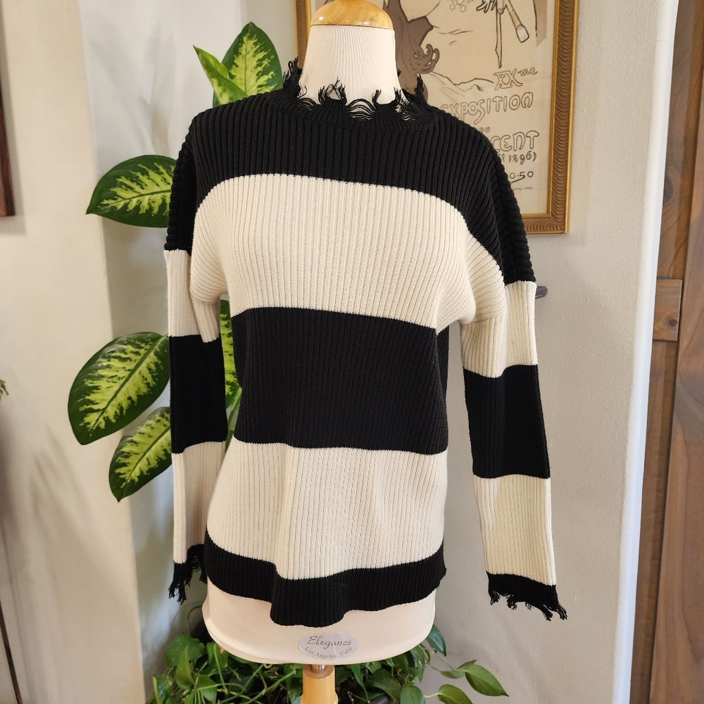 House of Harlow 1960 Revolve Black and White Distressed Baggy Sweater